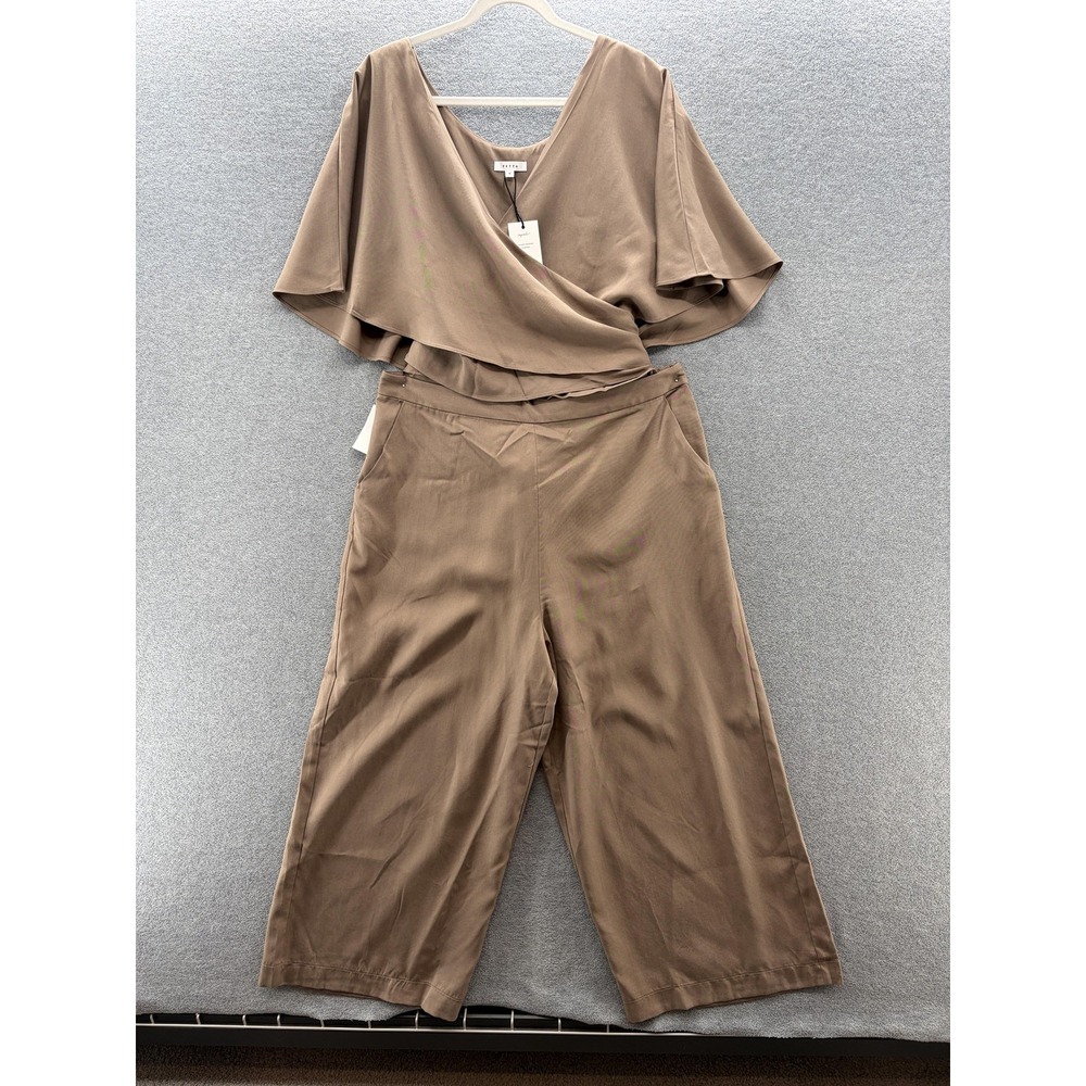Vetta Capsule Jumpsuit Womens 18 Taupe Convertible Cropped Wide Leg Made USA
